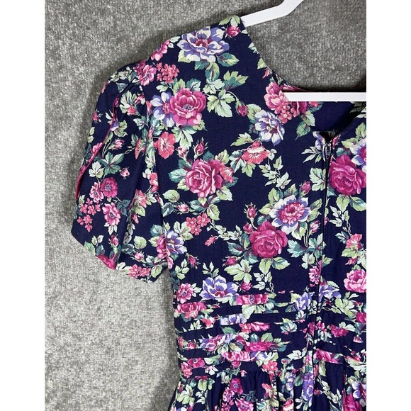 Vintage USA Positive Attitude Floral Dress Womens Size 13/14 Puff Sleeve Pockets - Picture 9 of 14